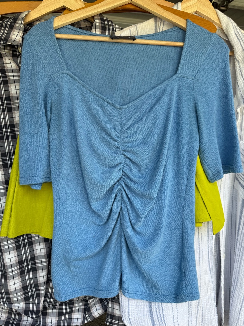 Blue Ruched Short Sleeve Top